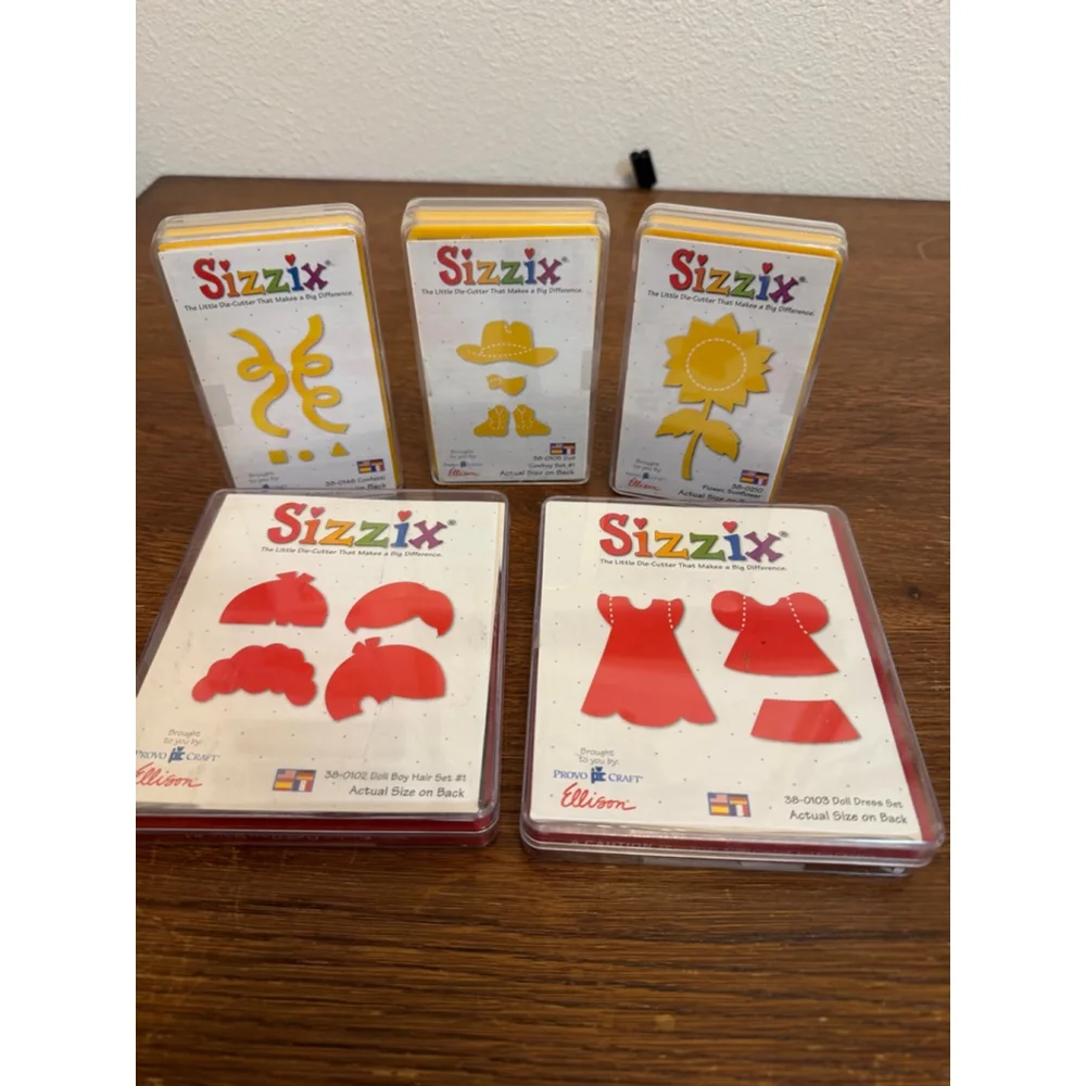 Sizzix Die Lot Doll Dress Cowboy Sunflower Confetti Hair Sets Steel Rule Dies 5p